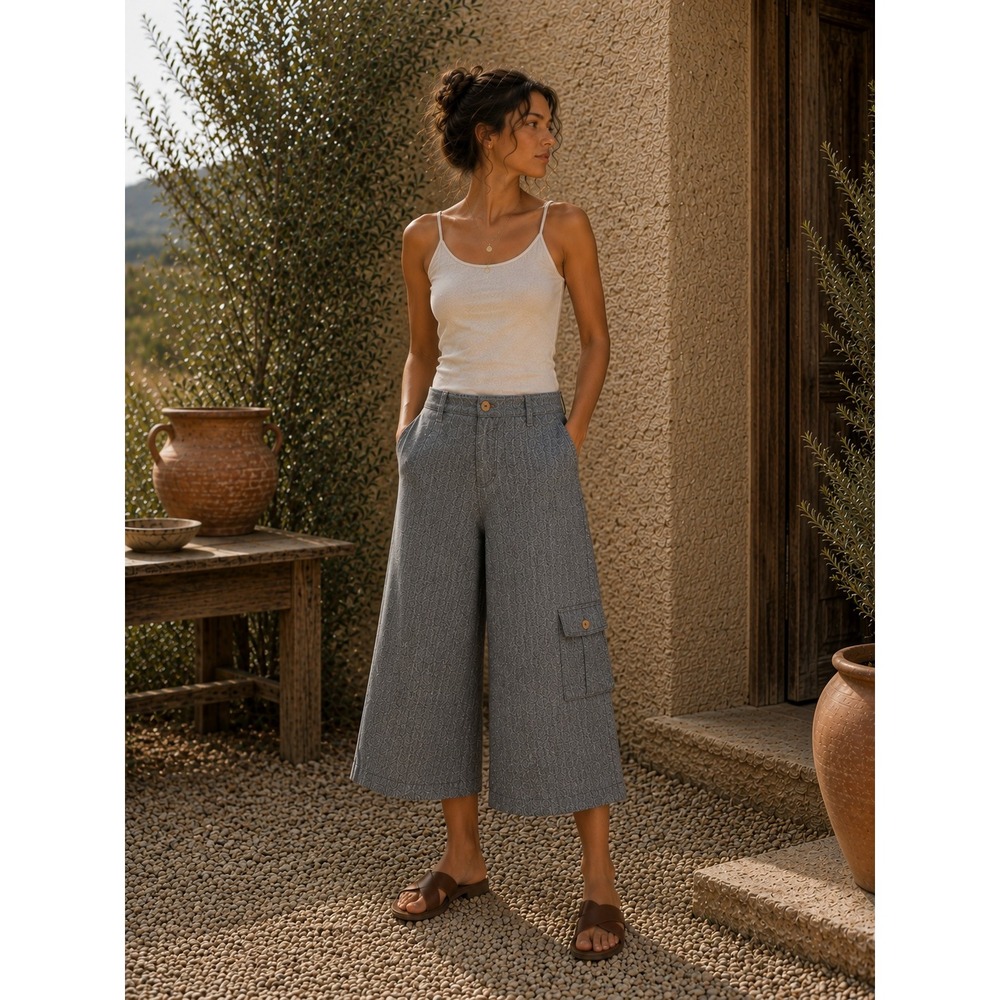 Yuvita Lagenlook Wide Leg Crop Cargo Culotte Pant Gray‎ Small